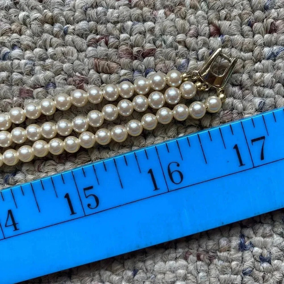 VTG 3 Strand Faux Pearl Gemstone Choker Necklace Party Formal Wedding Princess - Picture 2 of 12